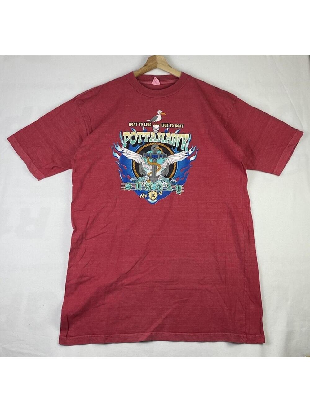 Vtg 1997 Pottahawk Rally Sea Hog Chapter Boat Dark Pink Red T shirt Sz 2XL LONG